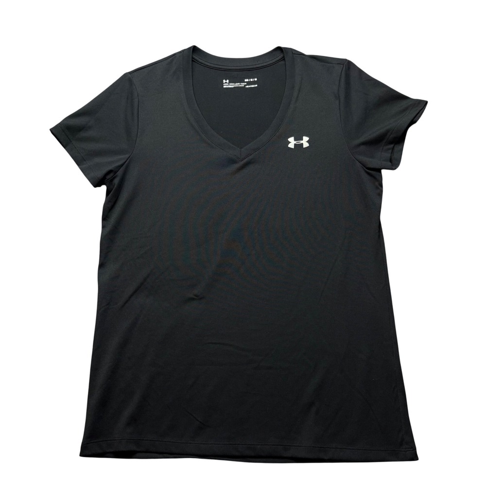Under Armour T Shirt Womens Medium Black HeatGear Loose Fit V-Neck Athletic Top